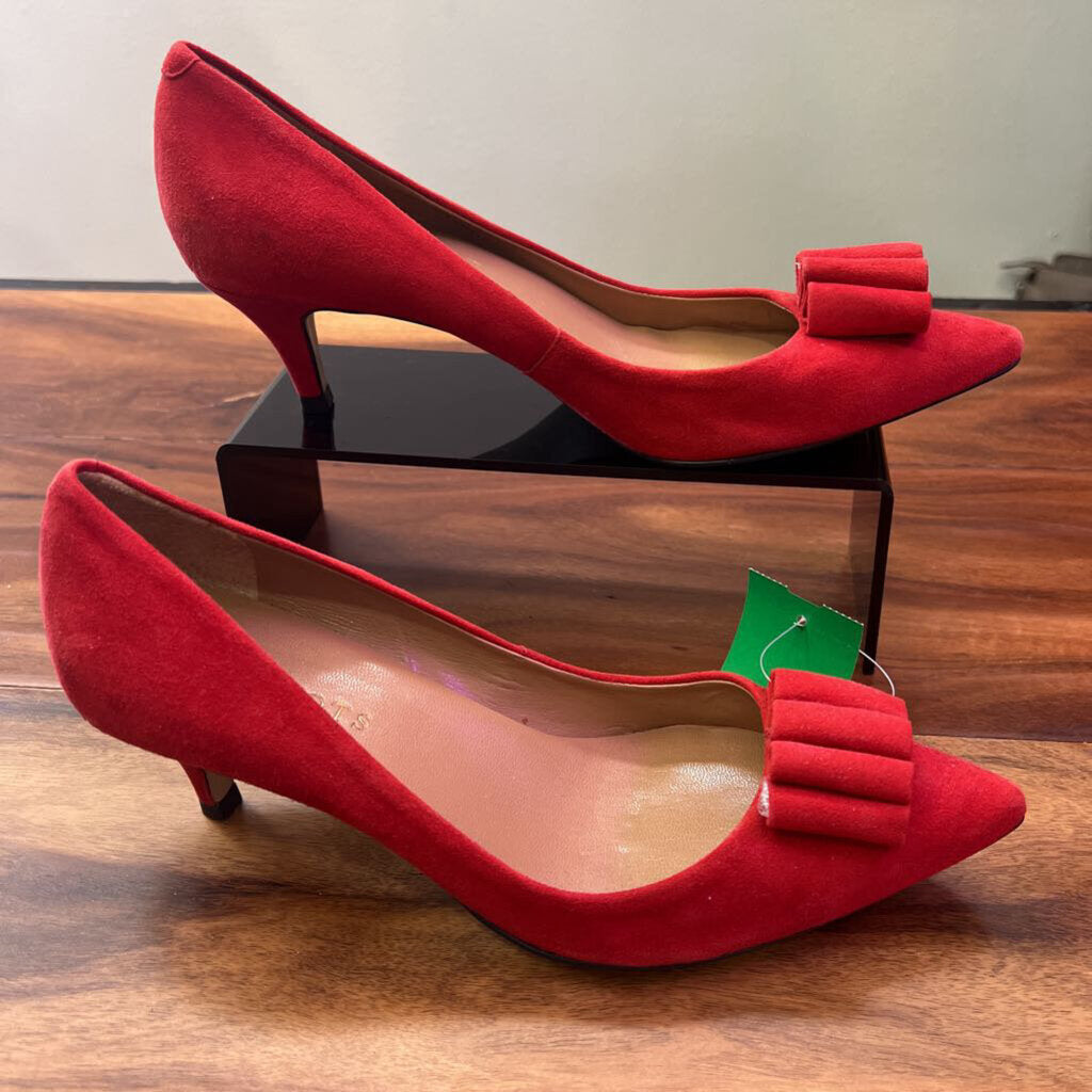 TALBOTS,KITTEN SUEDE HEEL ,RED,7.5