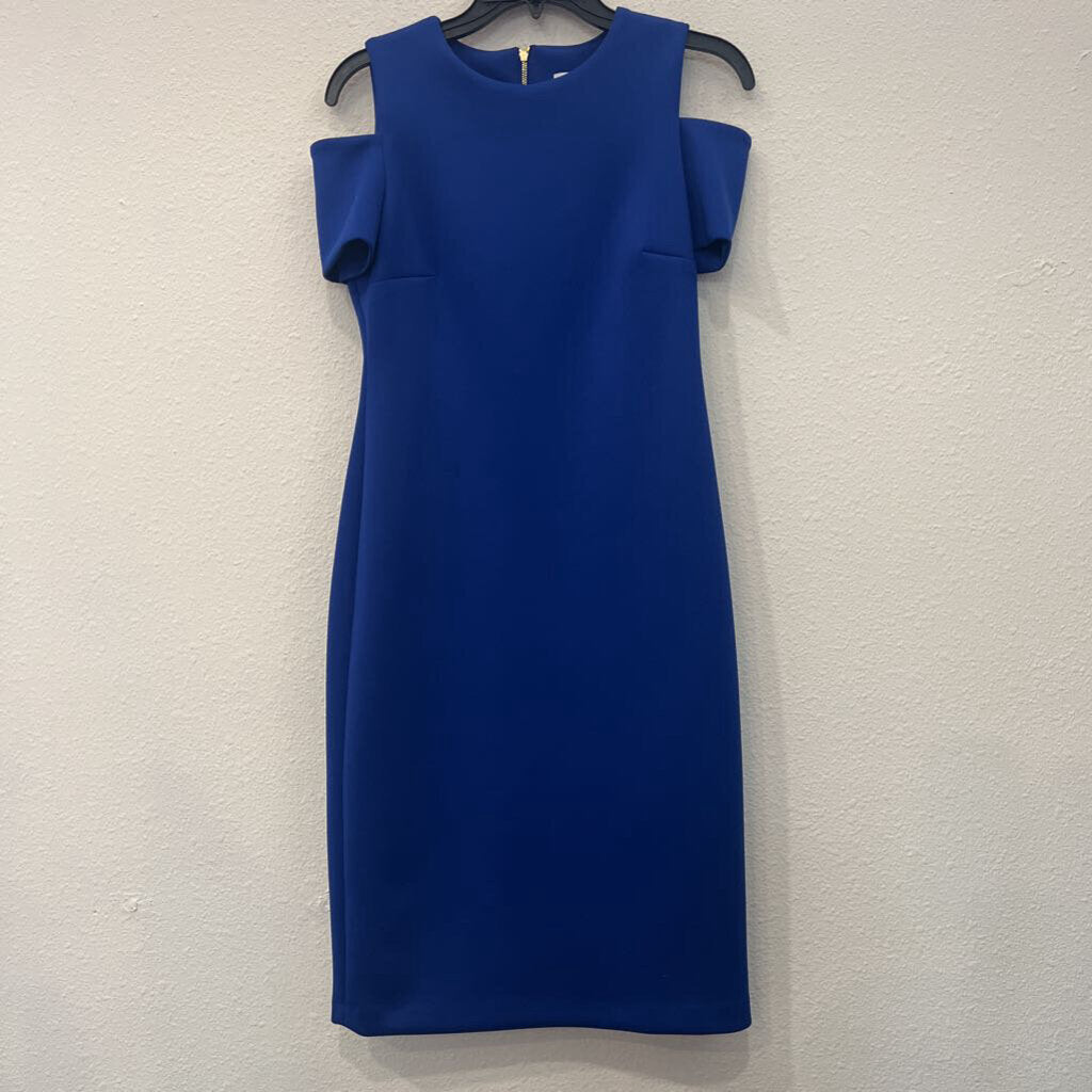 CALVIN KLEIN,COLD SHOULDER DRESS,BLUE,4