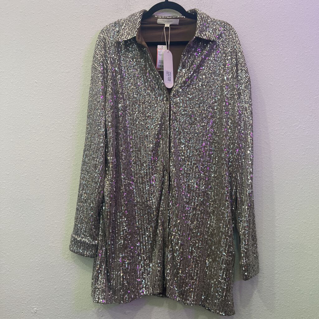 FLAT WHITE (ANTHRO),LONGSLV SEQUIN TOP ,TAUPE,L