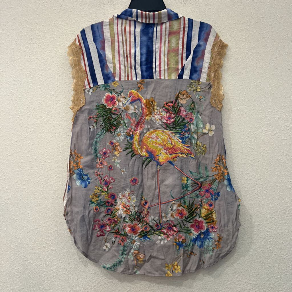 ARATTA,STRIPPED BUTTON UP TANK TOP,MULTI,M