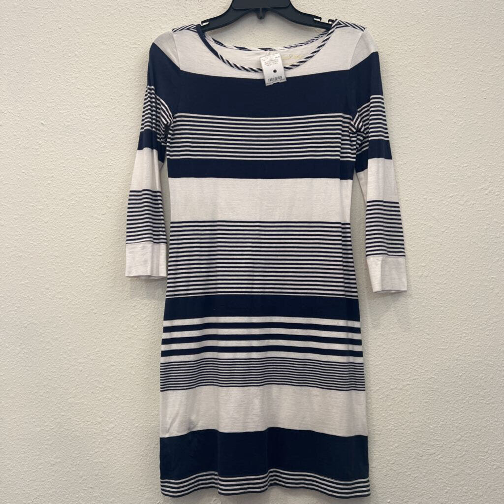 LILLY PULITZER,3/4 STRIPPED DRESS,WHITE NAVY,XXS