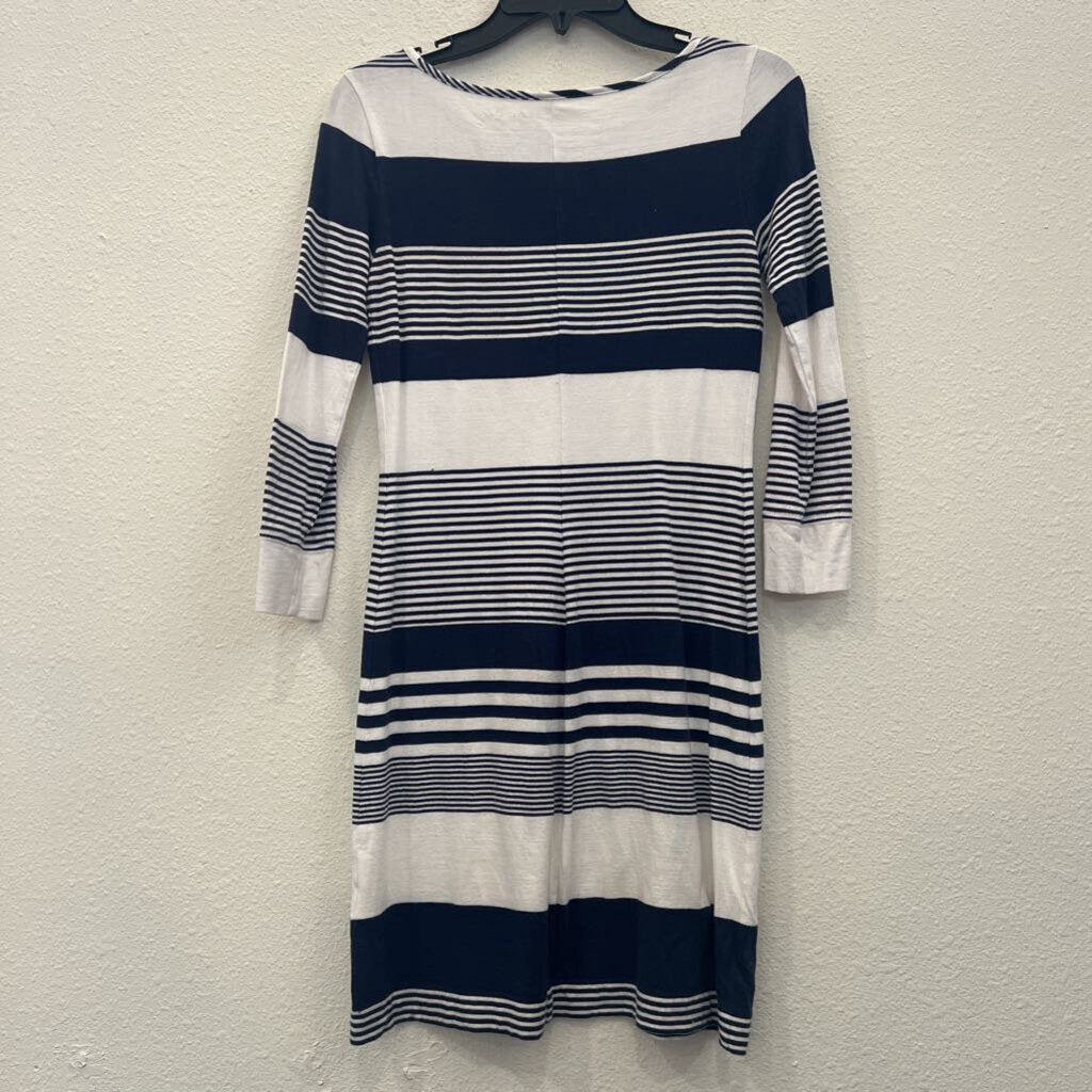 LILLY PULITZER,3/4 STRIPPED DRESS,WHITE NAVY,XXS