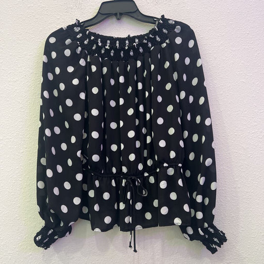 FRANK LYMAN,LONGSLV POLKADOT TOP,BLACK WHITE,8