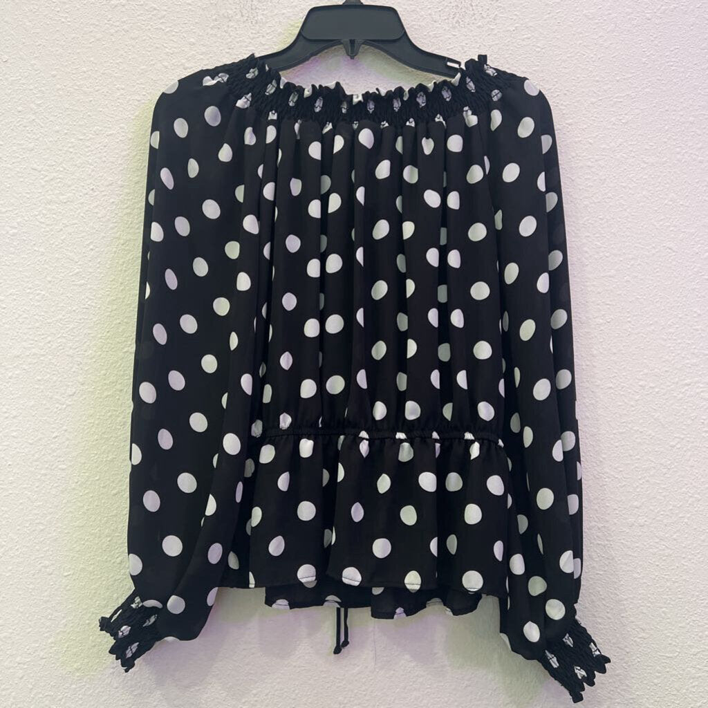 FRANK LYMAN,LONGSLV POLKADOT TOP,BLACK WHITE,8