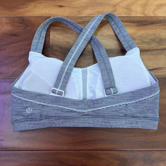 LULULEMON,STRIPPED SPORTS BRA,GRAY WHITE,M