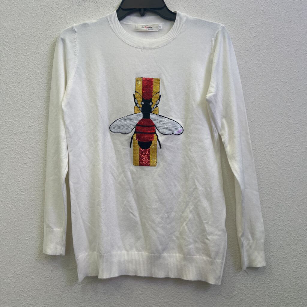 IN2YOU,LONGSLV BEE SWEATER,WHITE,S