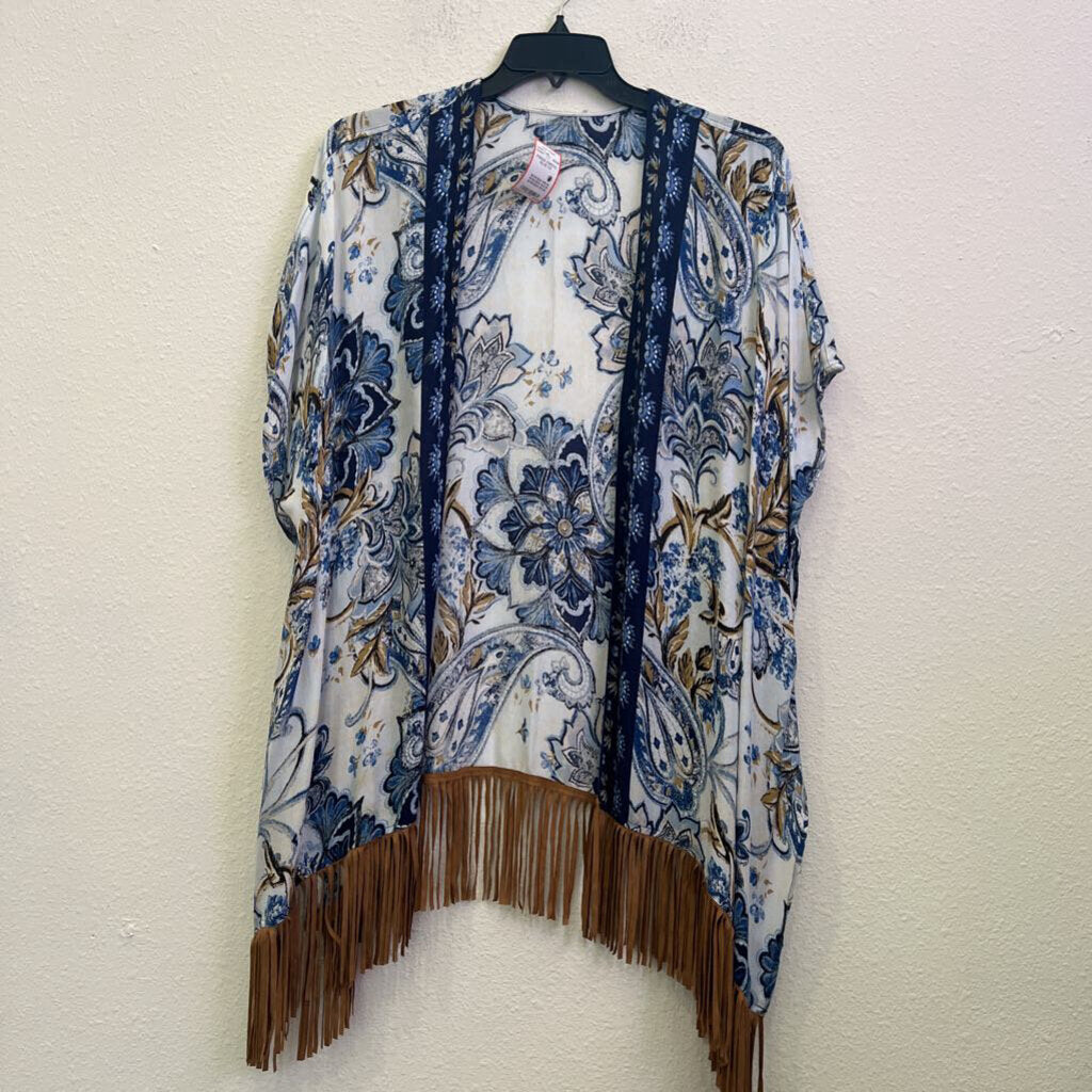 FRINGE KIMONO,BLUE,OS