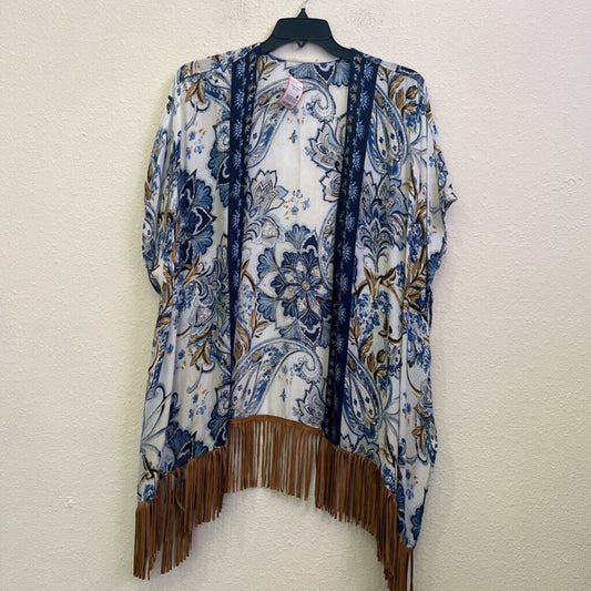 FRINGE KIMONO,BLUE,OS