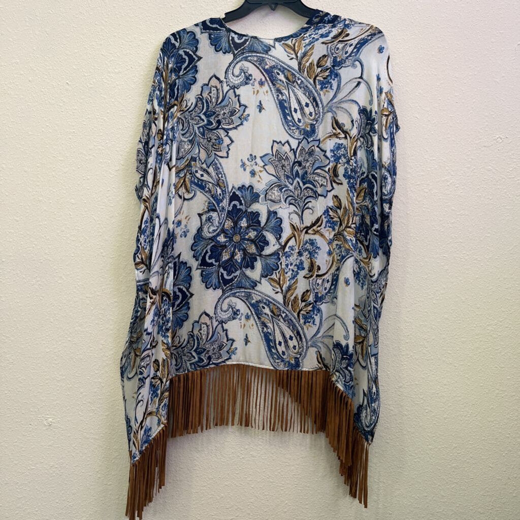 FRINGE KIMONO,BLUE,OS