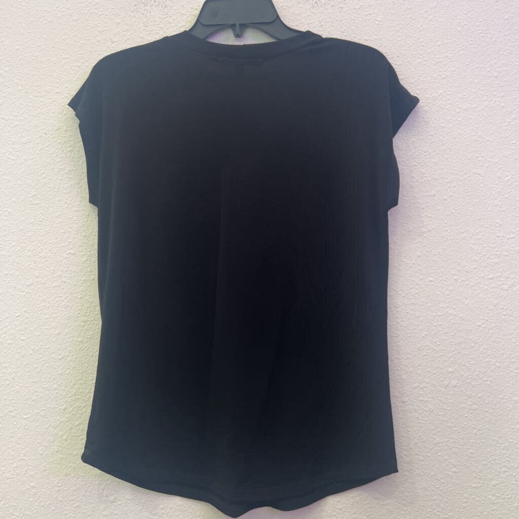 GREEN ENVELOPE,SHORTSLV TOP,BLACK,S