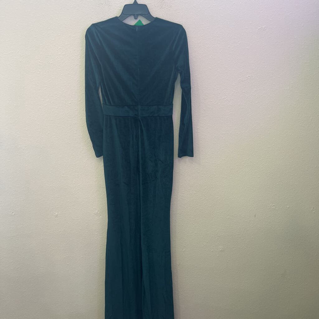 LONGSLV VELVET DRESS,GREEN,M