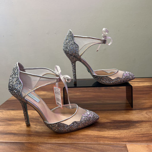 BETSEY JOHNSON,GLITTER HIGH HEELS,SILVER,8