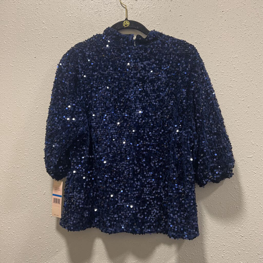 NANETTE LEPORE,SHORTSLV SEQUIN TOP ,BLUE,XL