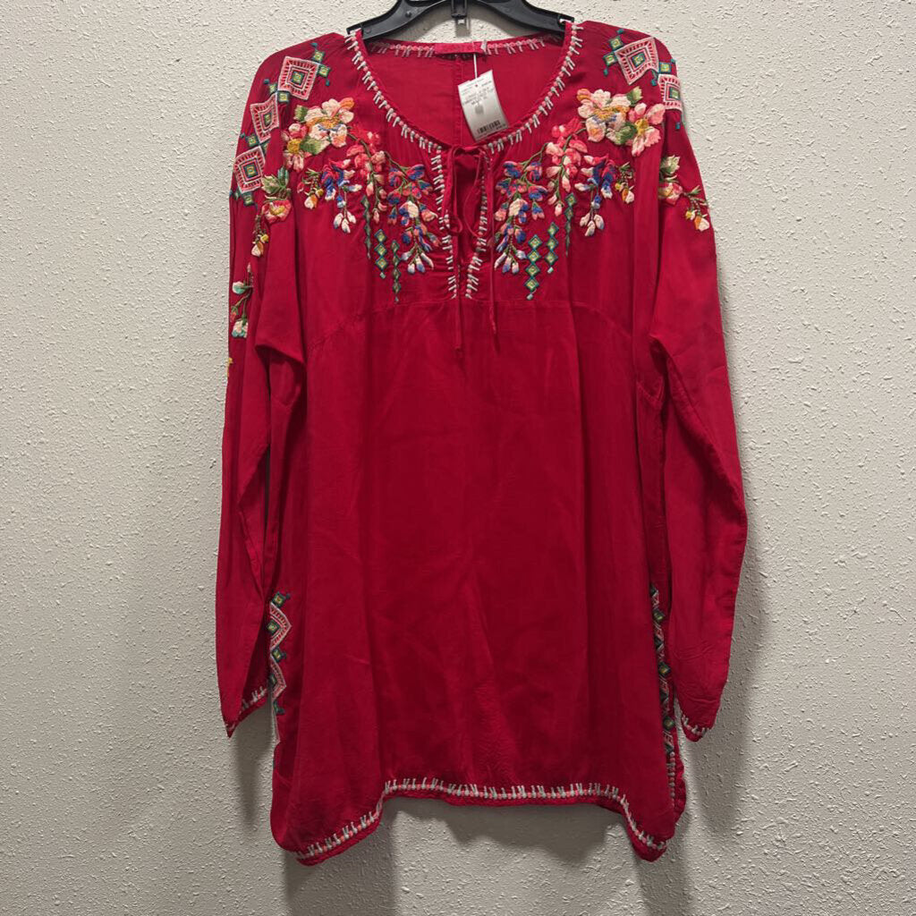 JOHNNY WAS,LONGSLV SILK EMBROIDERED TOP,MULTI ,XL