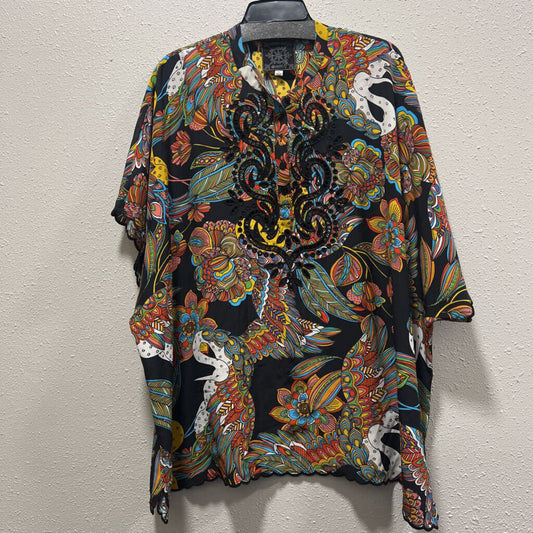 JOHNNY WAS,SHORTSLV SILK PATTERN TOP,MULTI ,XL