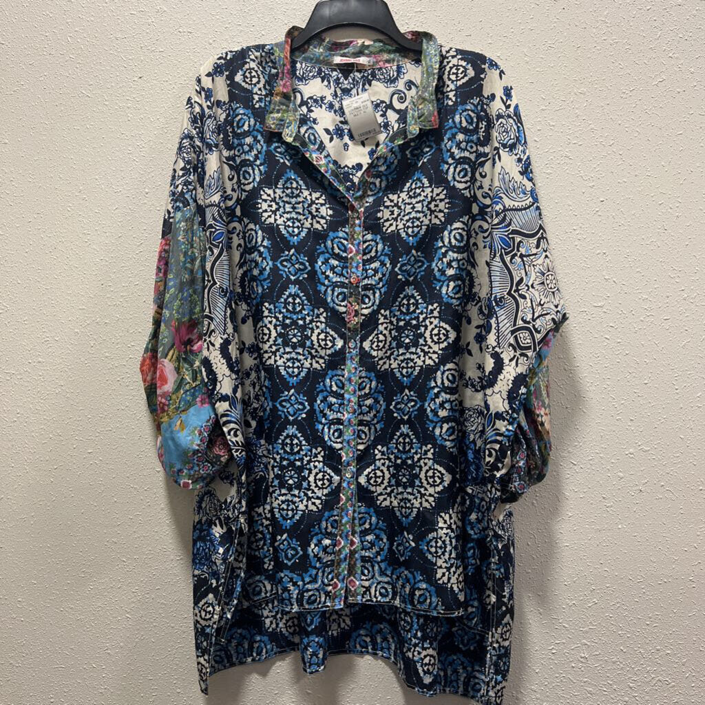 JOHNNY WAS,LONGSLV SILK PATTERN TOP,MULTI ,XL