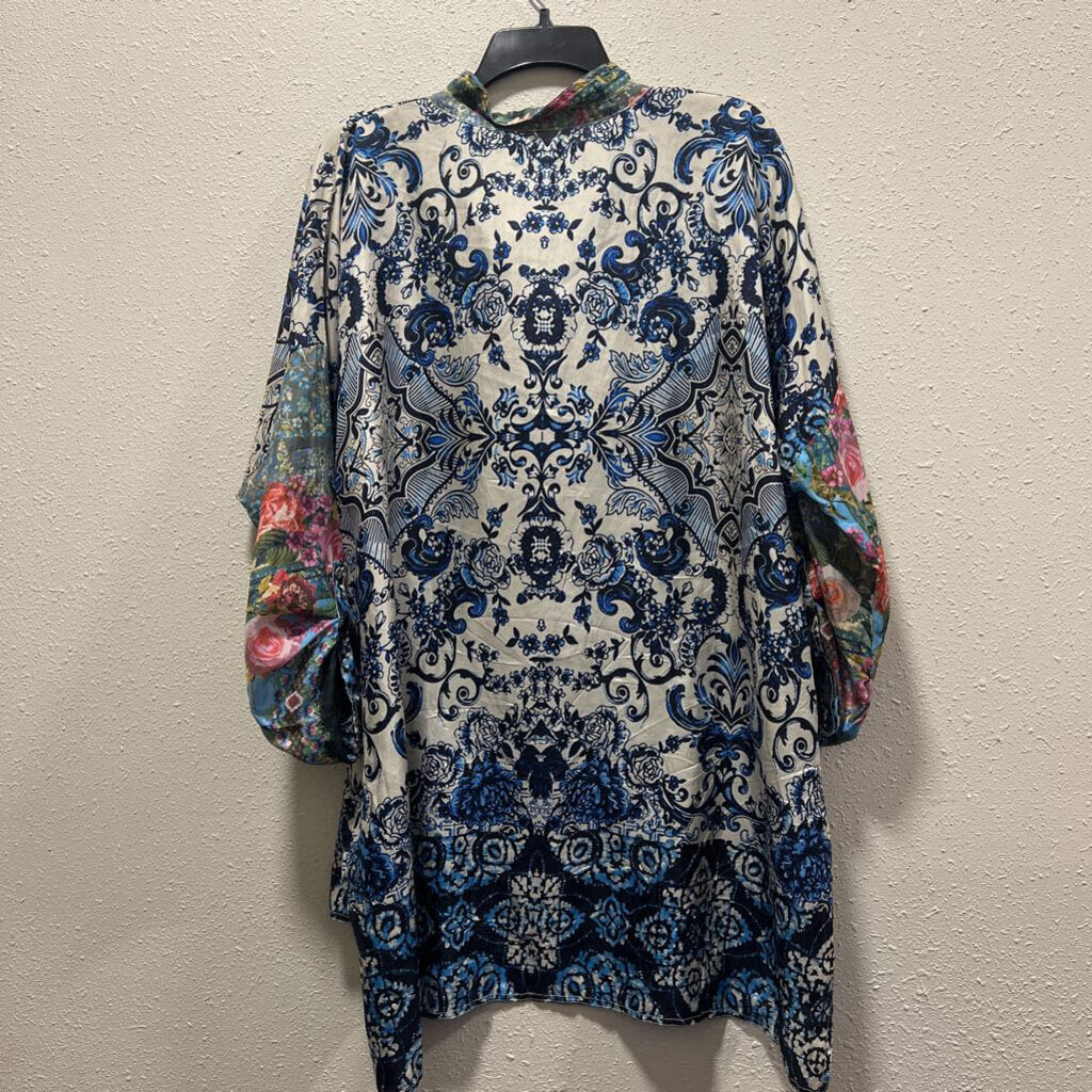 JOHNNY WAS,LONGSLV SILK PATTERN TOP,MULTI ,XL