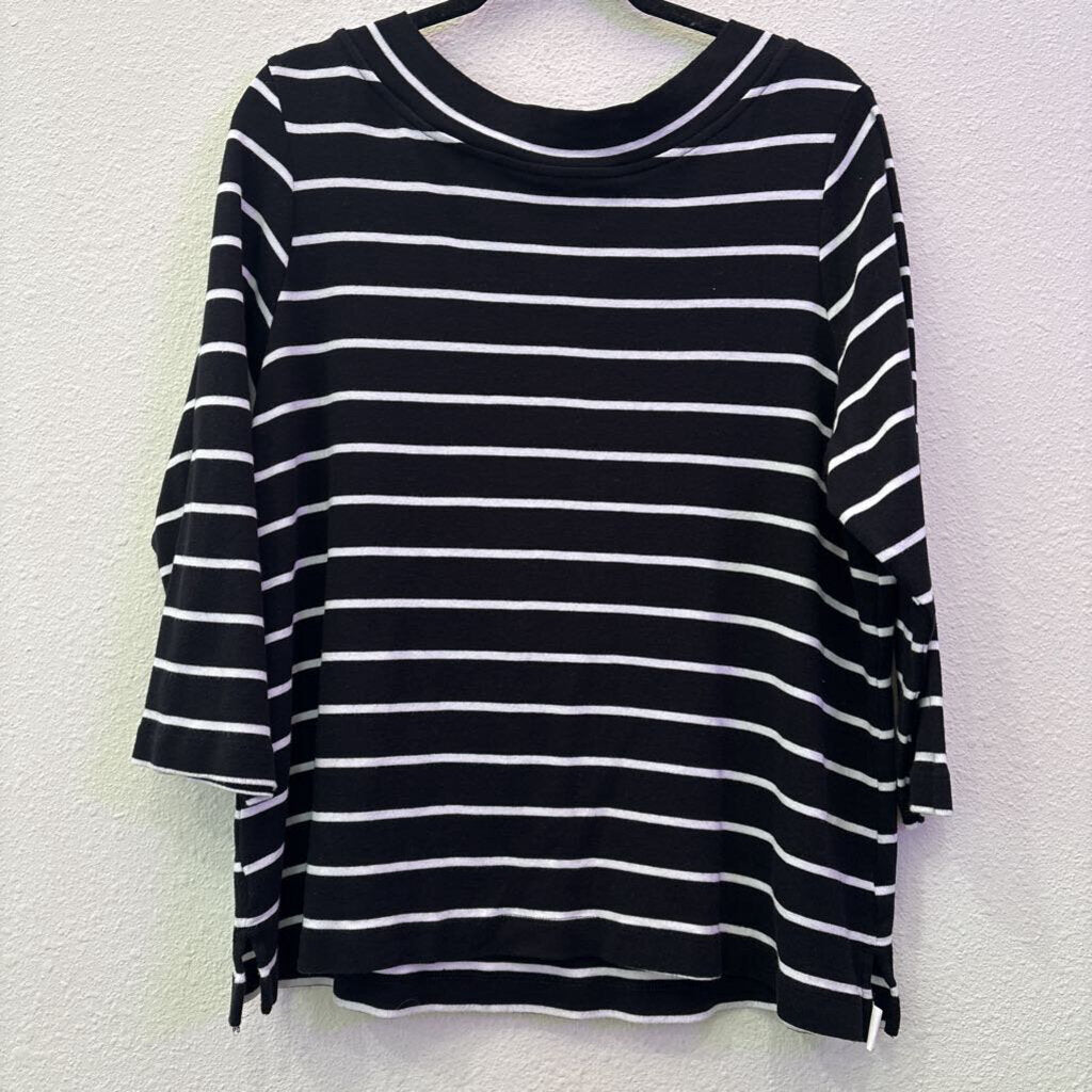 CHICO'S,3/4SLV STRIPE TOP,BLACK WHITE,3