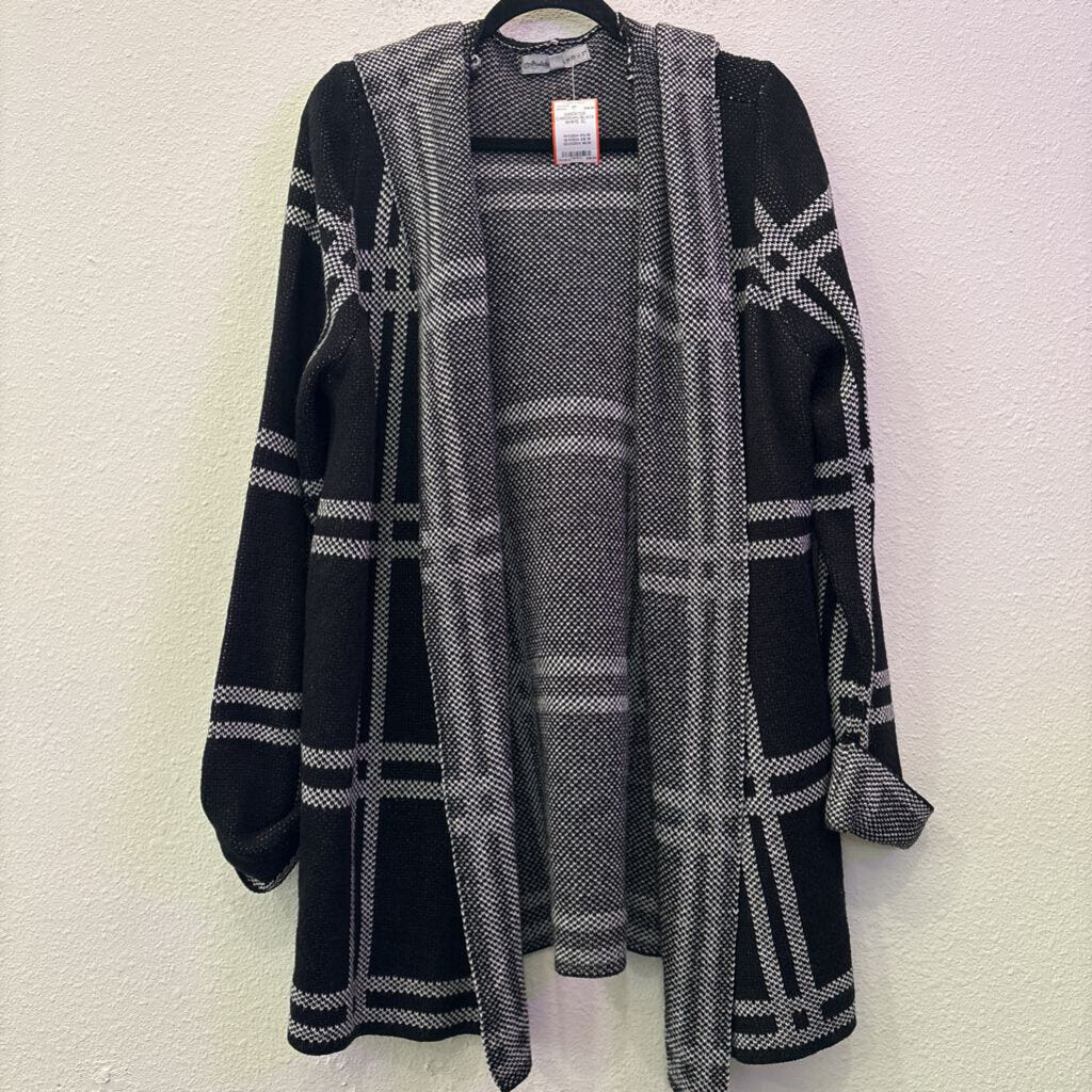 ABSOLUTELY FAMOUS,SWEATER CARDIGAN,BLACK WHITE,XL