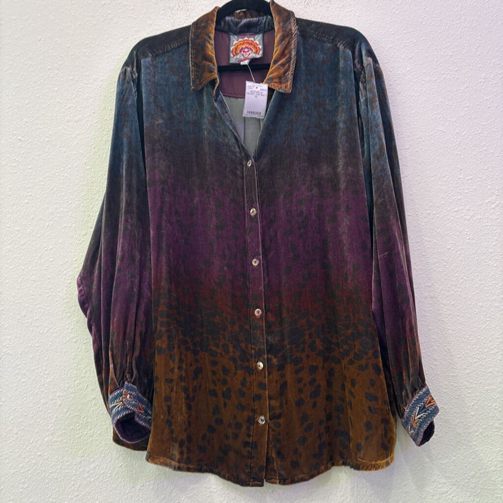 JOHNNY WAS,BUTTON UP VELVET TOP,MULTI,XL