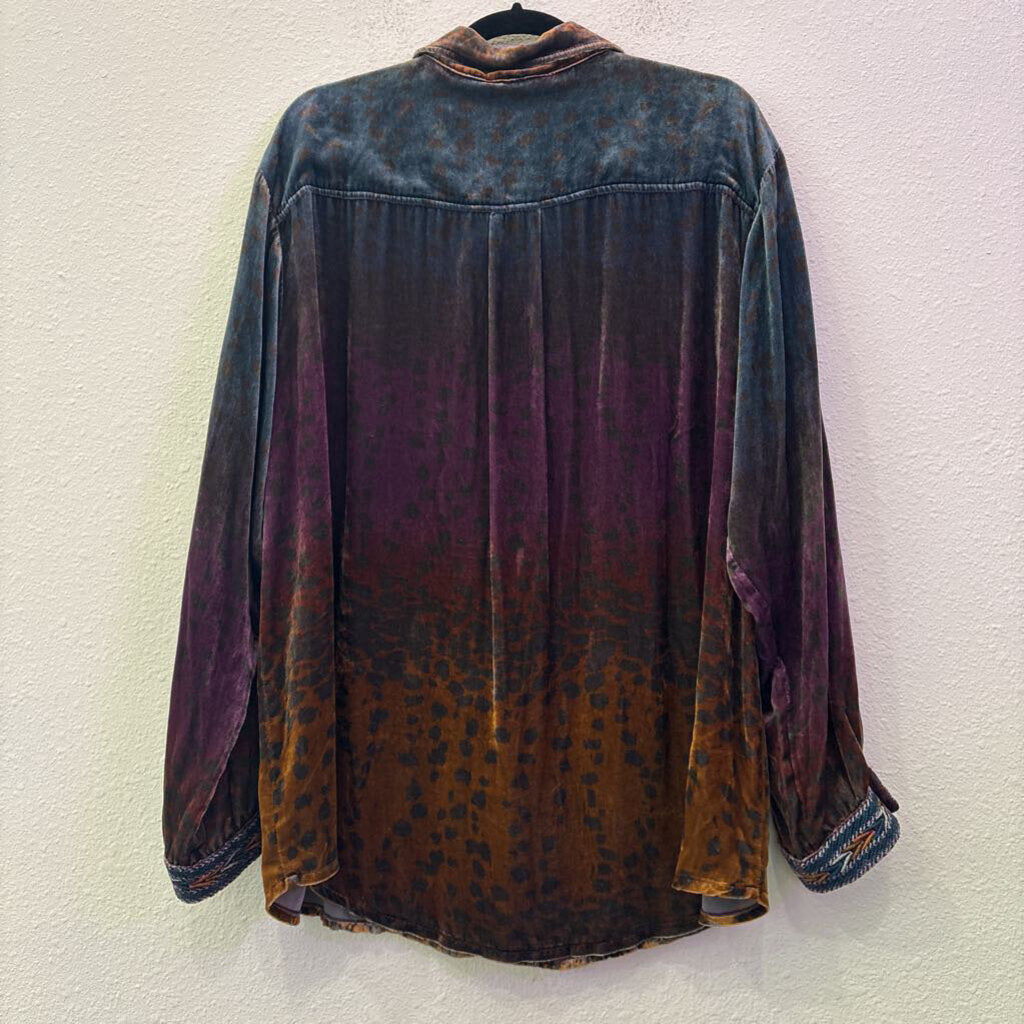 JOHNNY WAS,BUTTON UP VELVET TOP,MULTI,XL