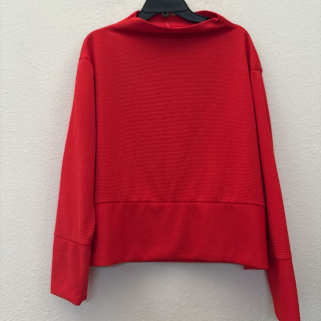 LONGSLV RIBBED TOP ,RED,XL