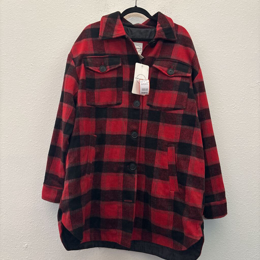 PLAID JACKET,RED BLACK,XL