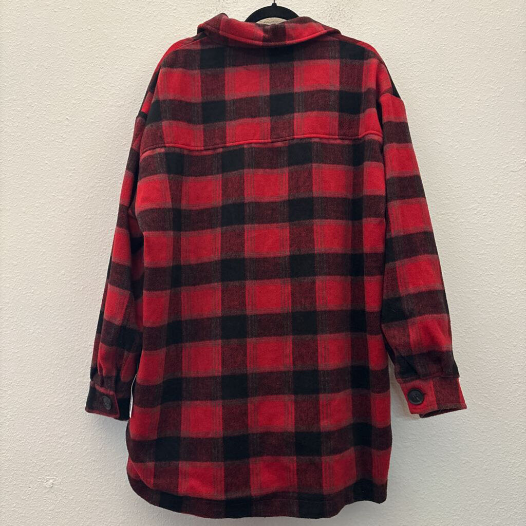 PLAID JACKET,RED BLACK,XL