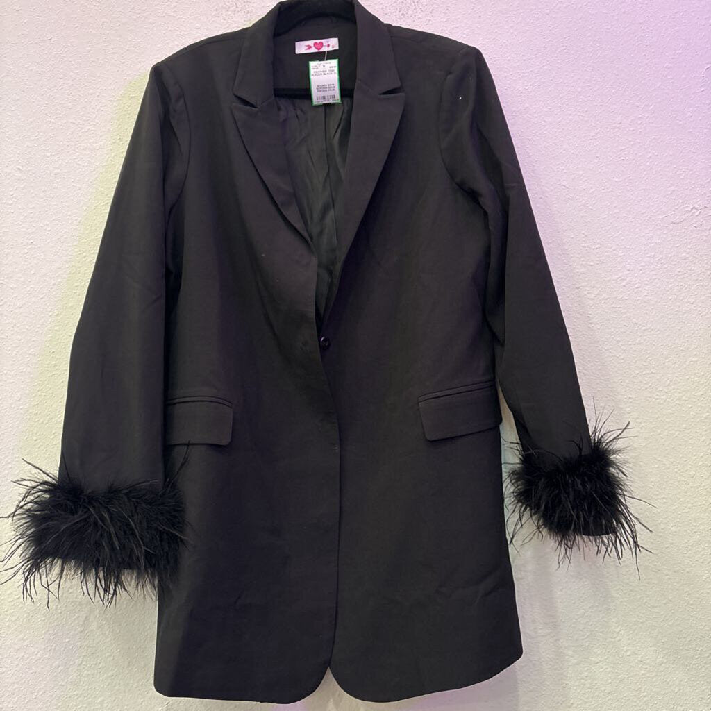 BUDDY LOVE,FEATHER TRIM BLAZER,BLACK,XL