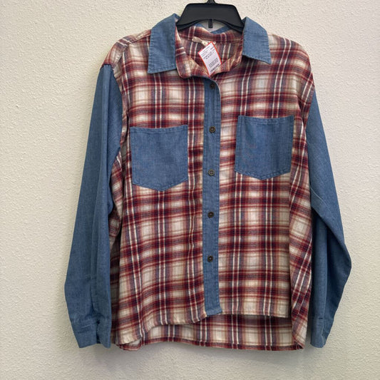 EE:SOME,DENIM PLAID TOP ,BLUE/RED,S