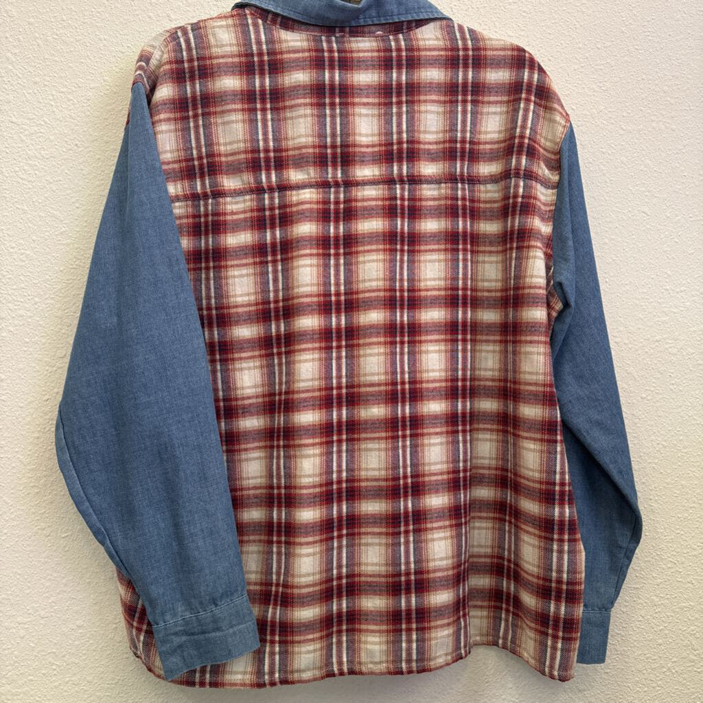 EE:SOME,DENIM PLAID TOP ,BLUE/RED,S