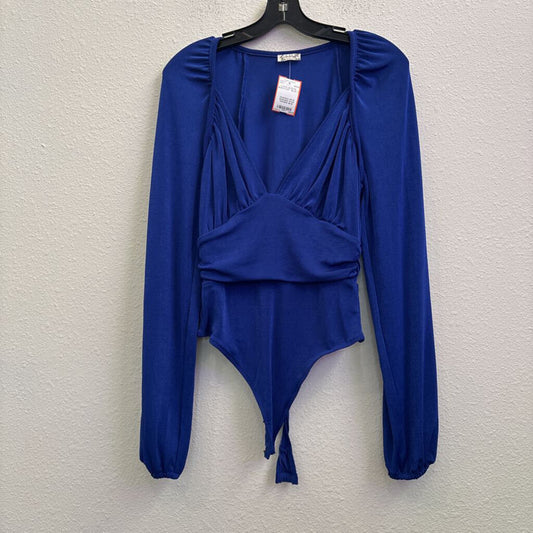 FREE PEOPLE,LONG SLEEVE BODYSUIT ,BLUE,S