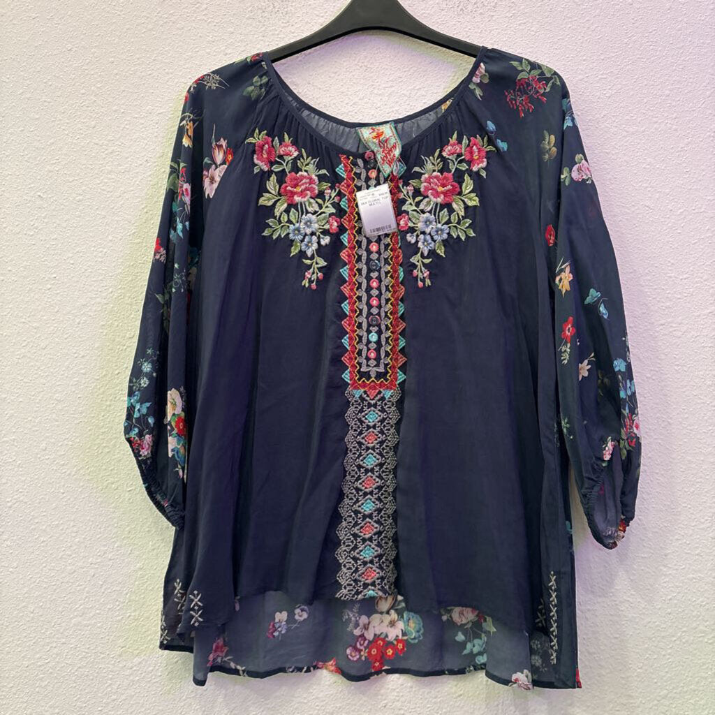 JOHNNY WAS,SILK FLORAL TOP ,MULTI,L