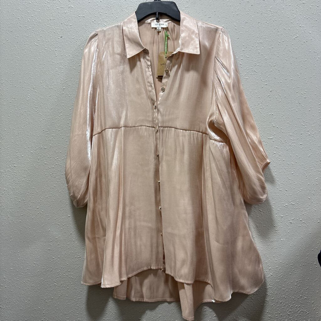 UMGEE,SHIMMER BUTTONUP DRESS/TUNIC,CHAMPAGNE ,M