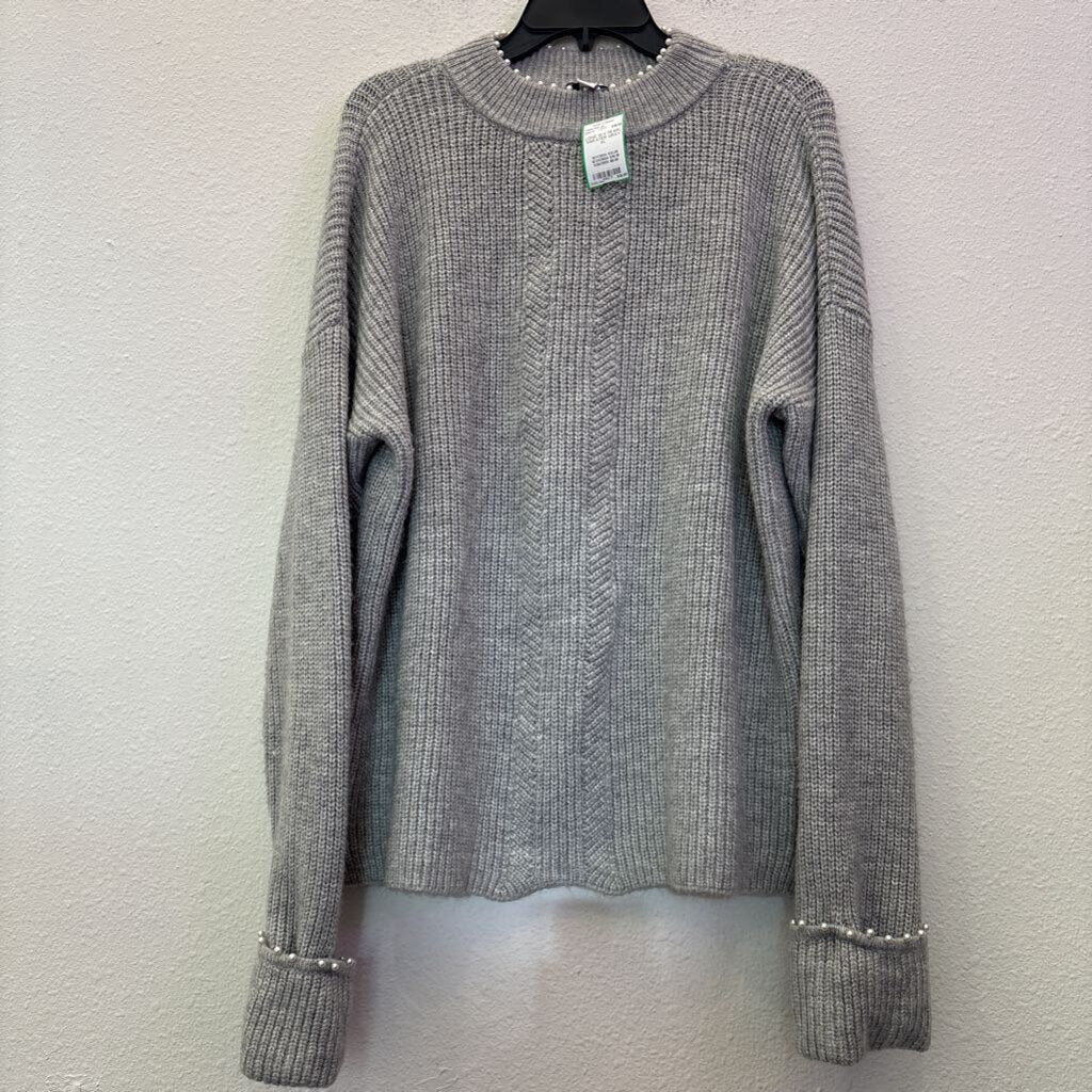 CROWN & IVY,LONG SLV PEARL SWEATER,GRAY,XL