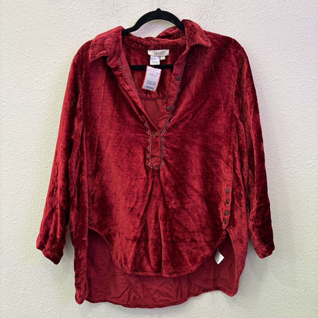 TRU LUXE,VELVET TOP ,RED,M