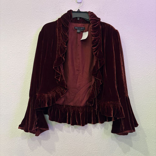 LAFAYETTE148,VELVET RUFFLE BLAZER JACKET ,WINE ,8