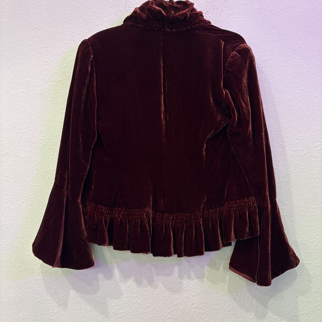 LAFAYETTE148,VELVET RUFFLE BLAZER JACKET ,WINE ,8