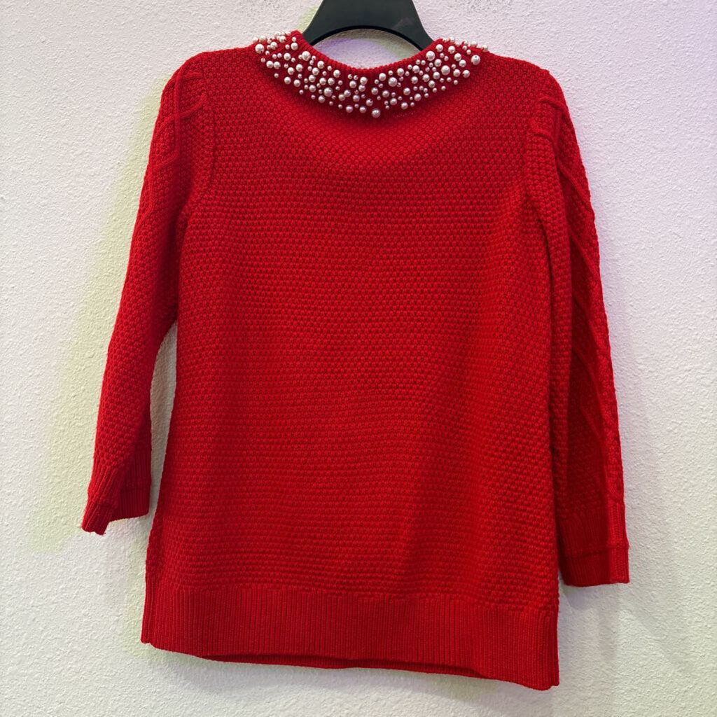 KARL LAGERFELD,PEARL KNIT SWEATER ,RED/WHT ,M