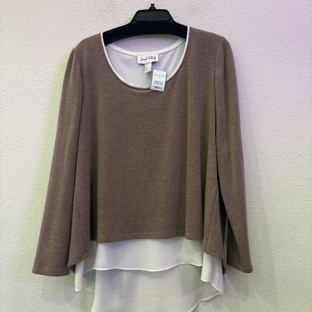 JOSEPH RIBBKOFF,SWEATER SHEER TOP ,TAN/WHT ,12