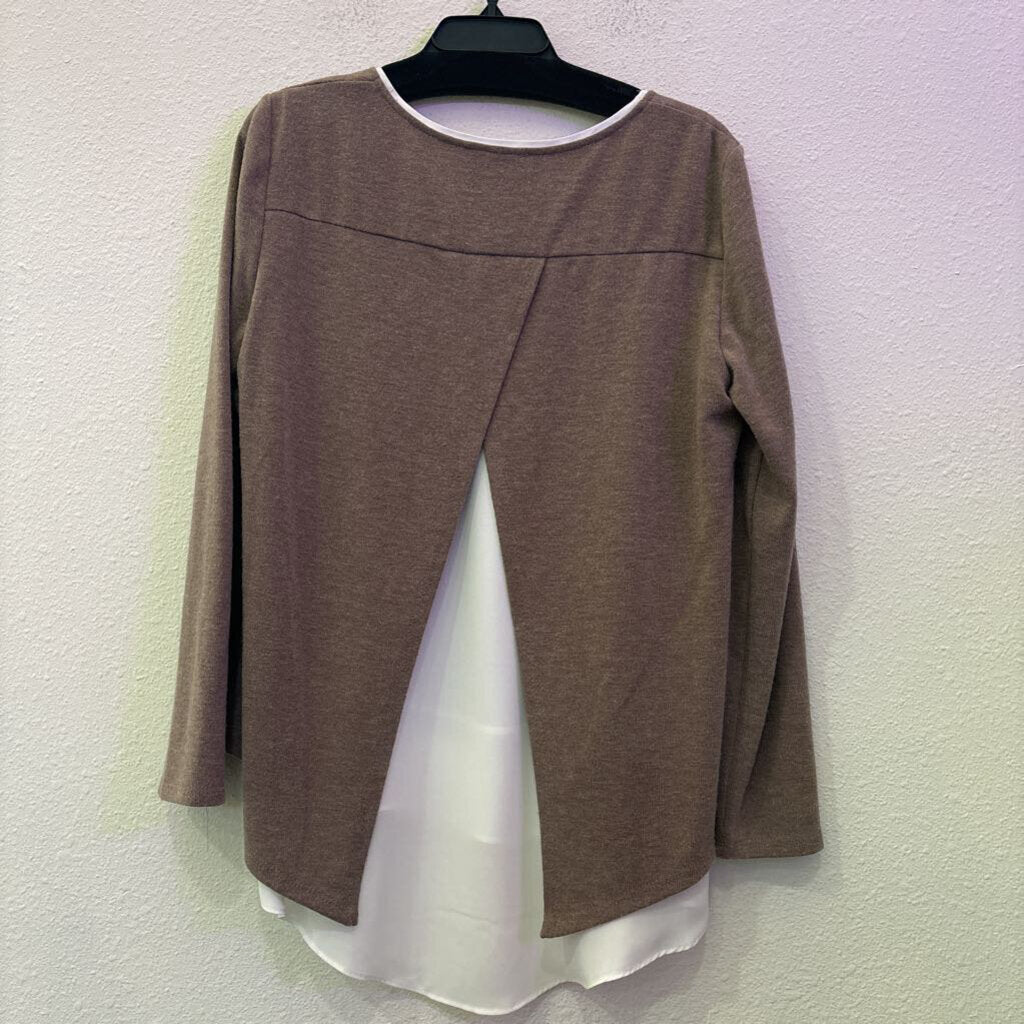 JOSEPH RIBBKOFF,SWEATER SHEER TOP ,TAN/WHT ,12