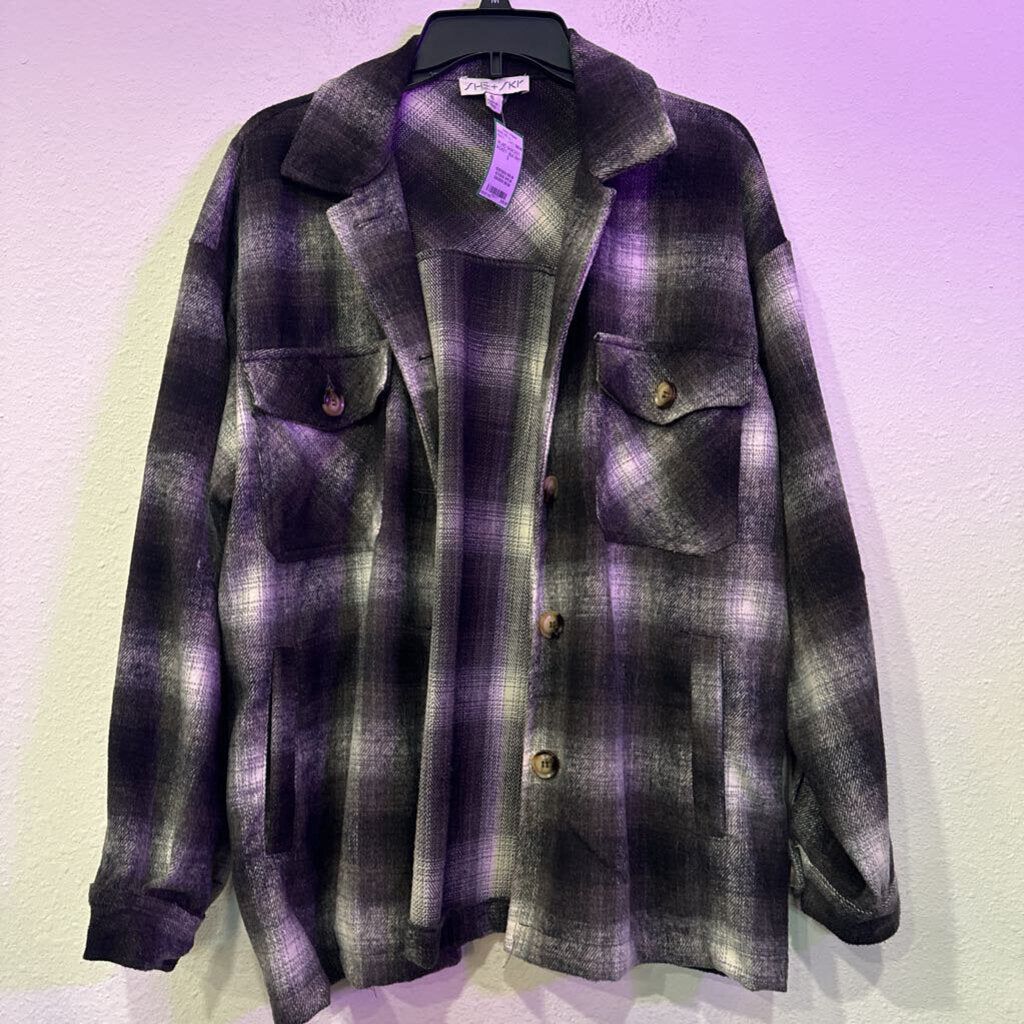 SHE + SKY,PLAID SHACKET JACKET ,BLK/WHT ,S