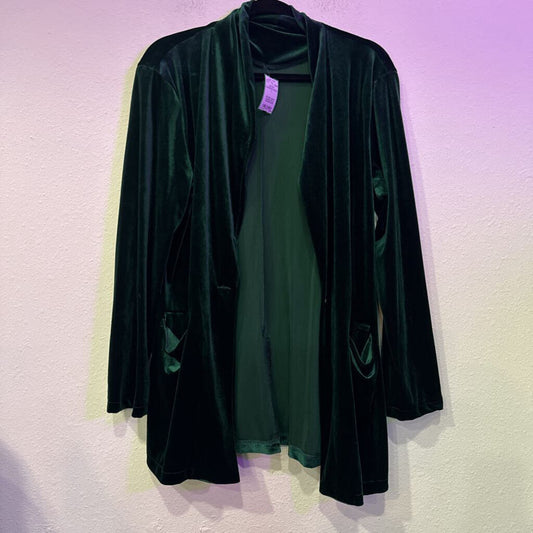 NO BRAND,VELVET CARDIGAN,GREEN ,L