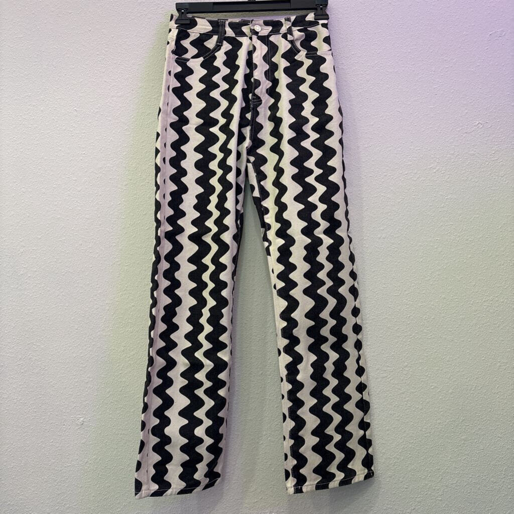 STRAIGHT PATTERN DENIM,BLACK WHITE,S