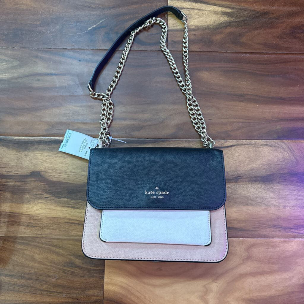 KATE SPADE,CHAIN CROSSBODY ,TAN/BLK/WHT