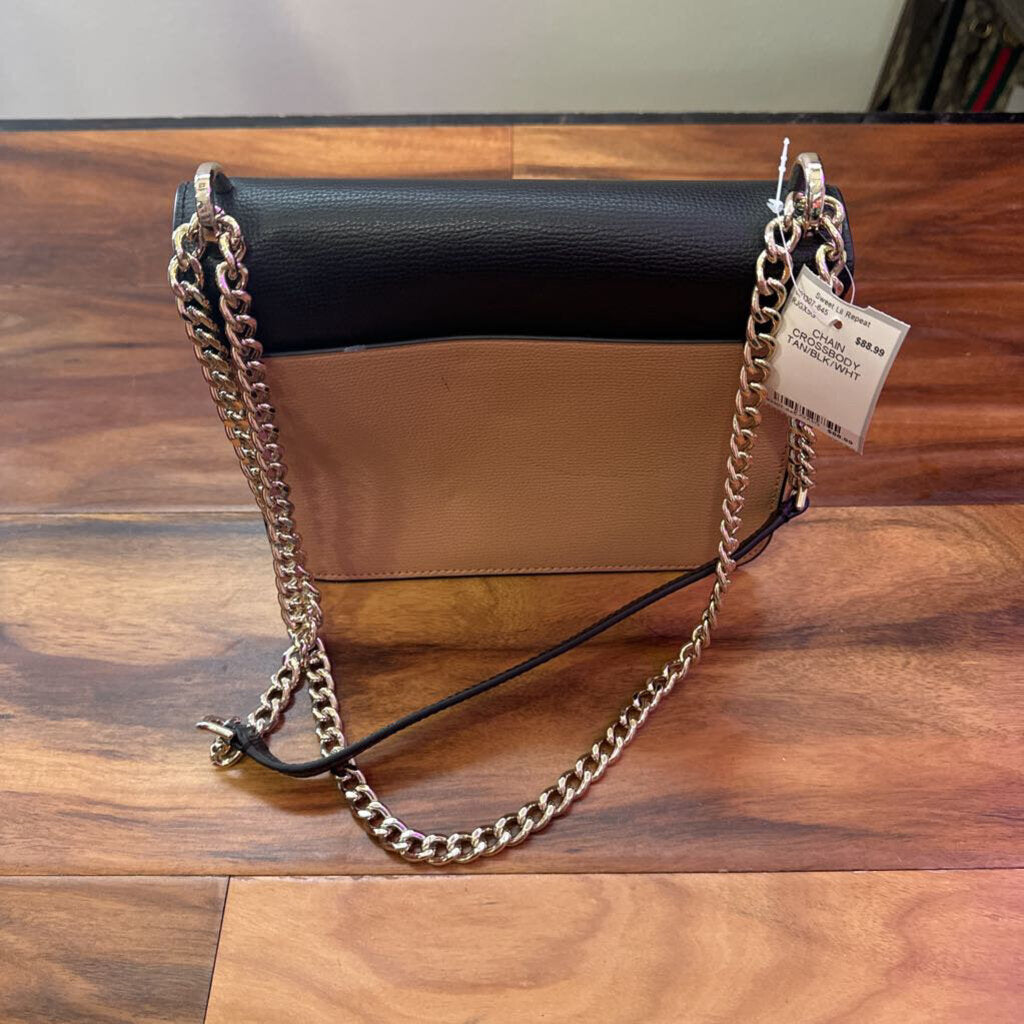 KATE SPADE,CHAIN CROSSBODY ,TAN/BLK/WHT