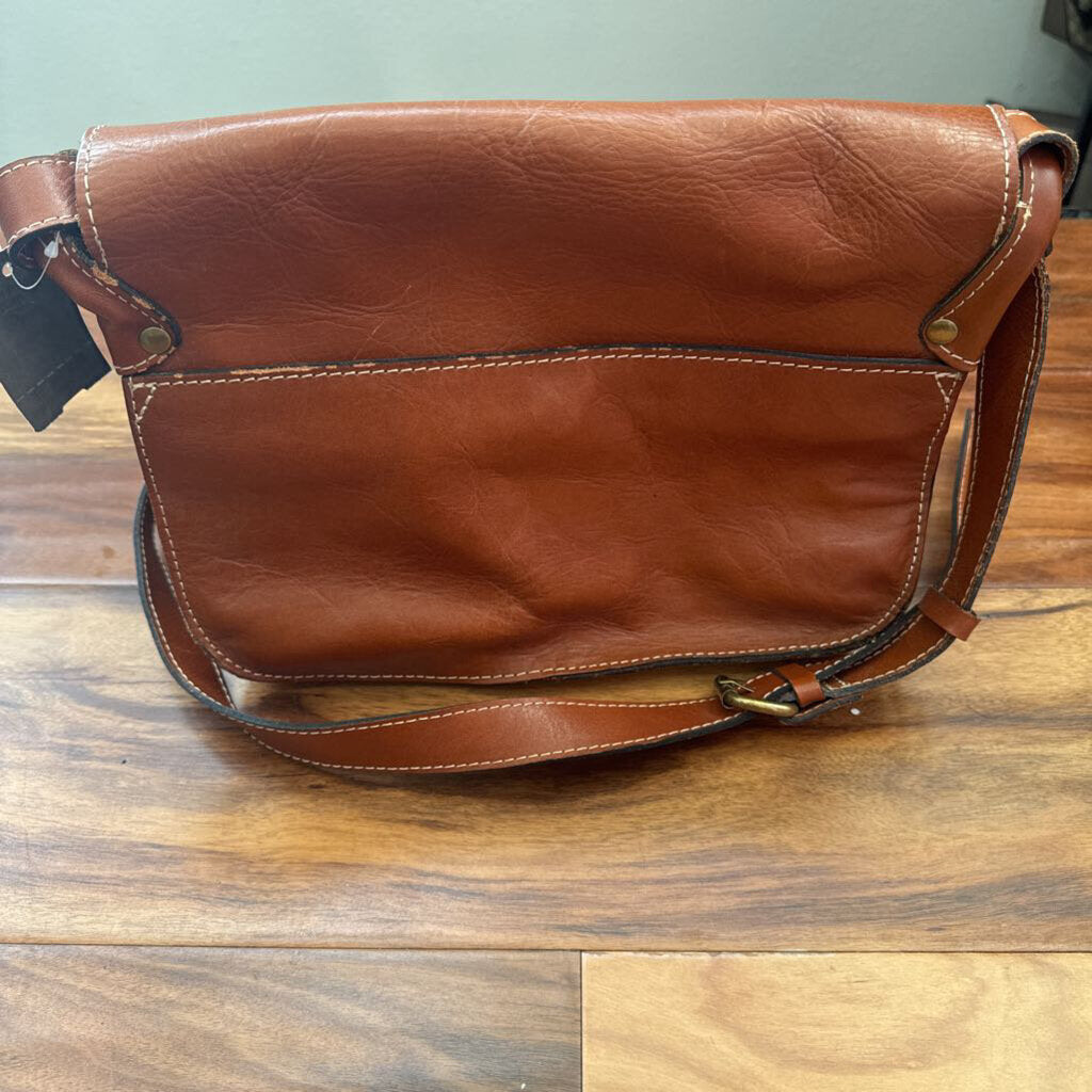 PATRICIA NASH,LEATHER CROSSBODY MESSENGER BAG ,BRN