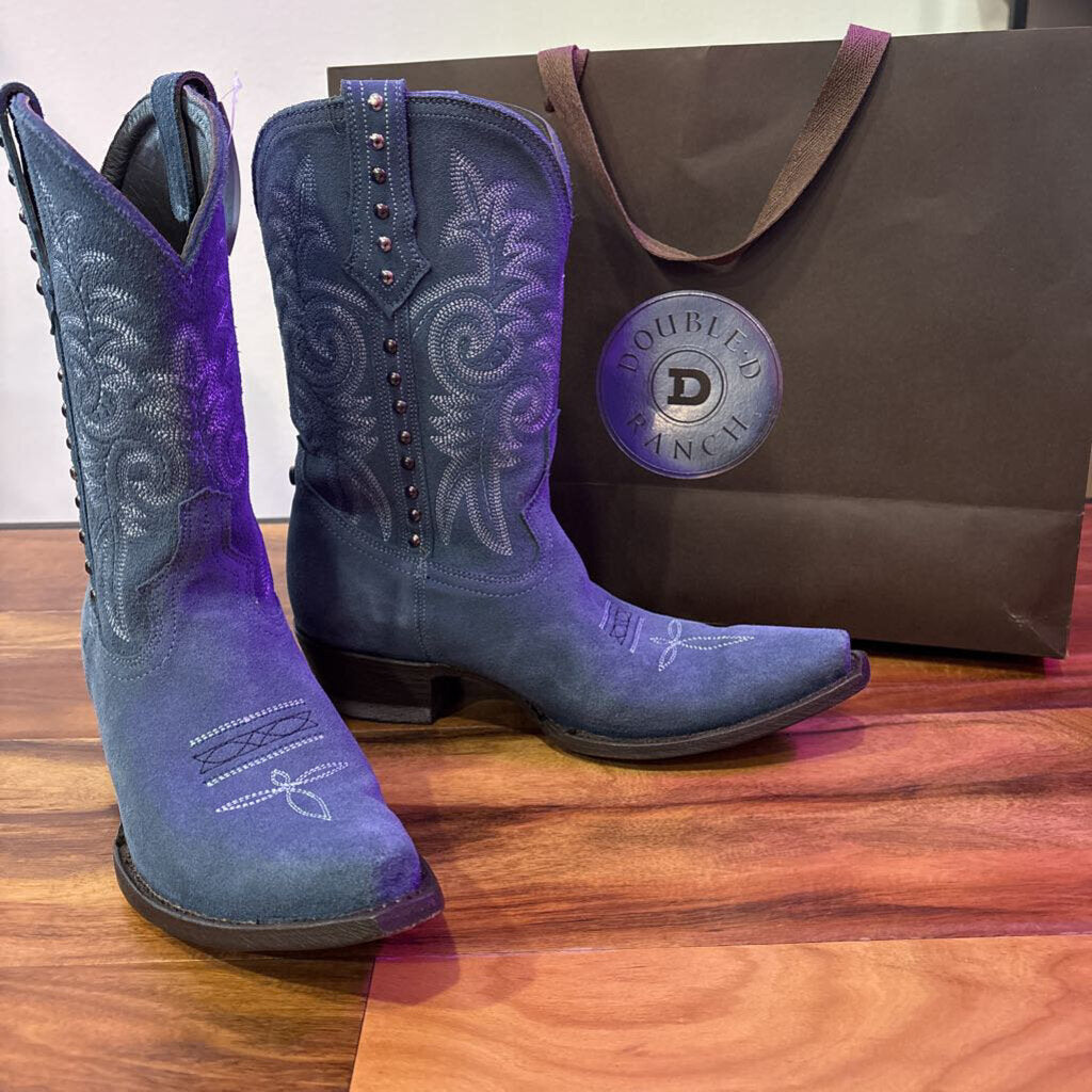 DOUBLE D RANCH x OLD GRINGO,WESTERN BOOTS/LEATHER: SUEDE,BLUE,8.5