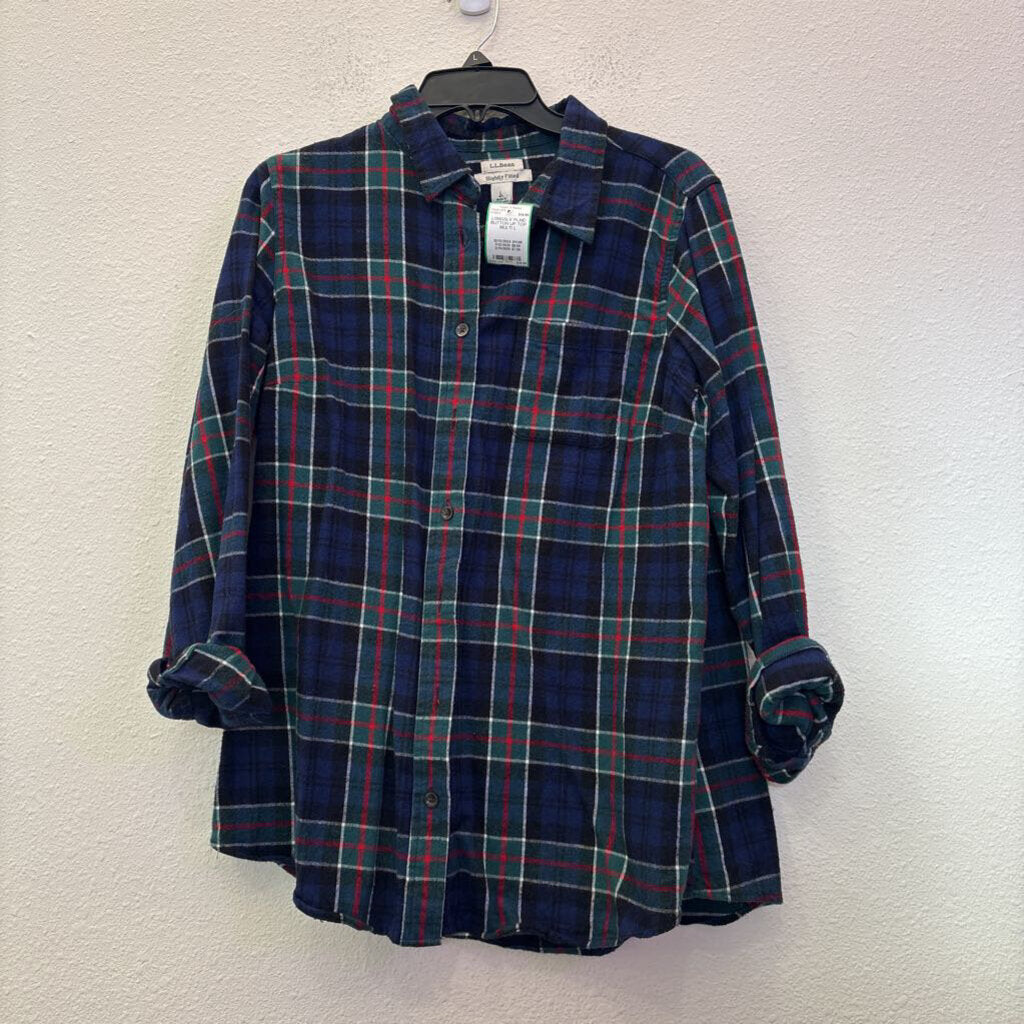 LL BEAN,LONGSLV PLAID BUTTON UP TOP,MULTI,L