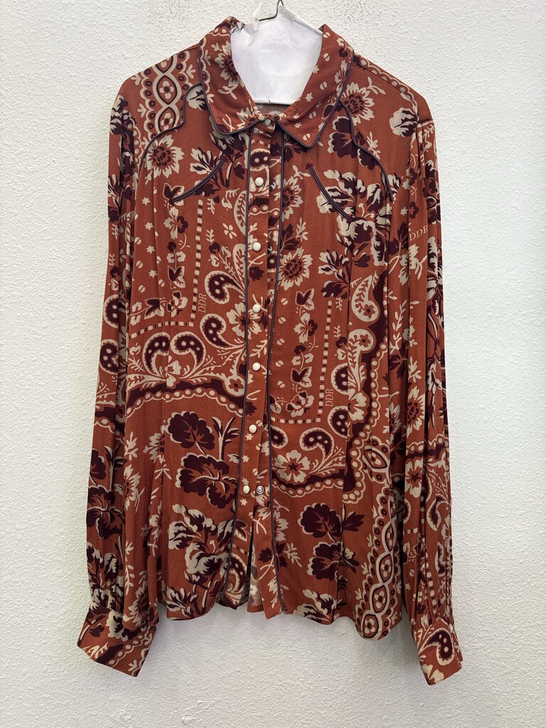 DOUBLE D RANCH,DDR FLORAL TOP ,RUST/WINE,L